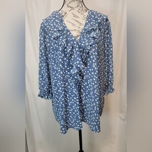 NWT Lauren Ralph Lauren Blue and White Floral Blouse